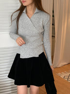Wrap Collar V-Neck Knit