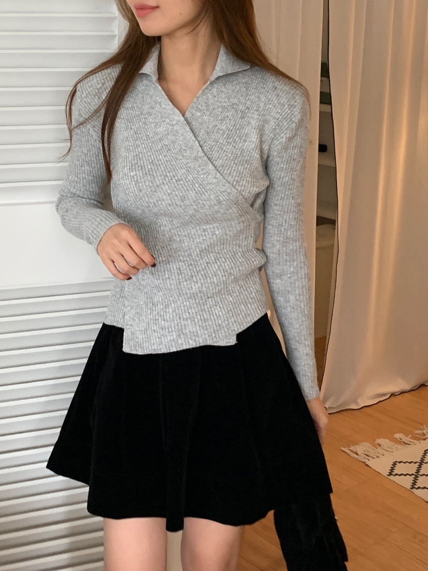 Wrap Collar V-Neck Knit