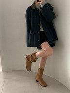 Leather Collar Denim Jacket