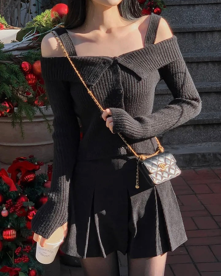 Two-Way Off-Shoulder Ribbed Knit