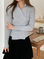Wrap Collar V-Neck Knit