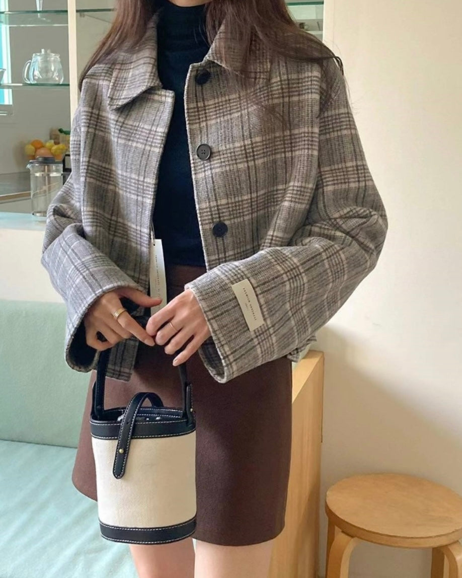 Check Wool Short Jacket