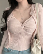Twist Sleeveless Cardigan Set