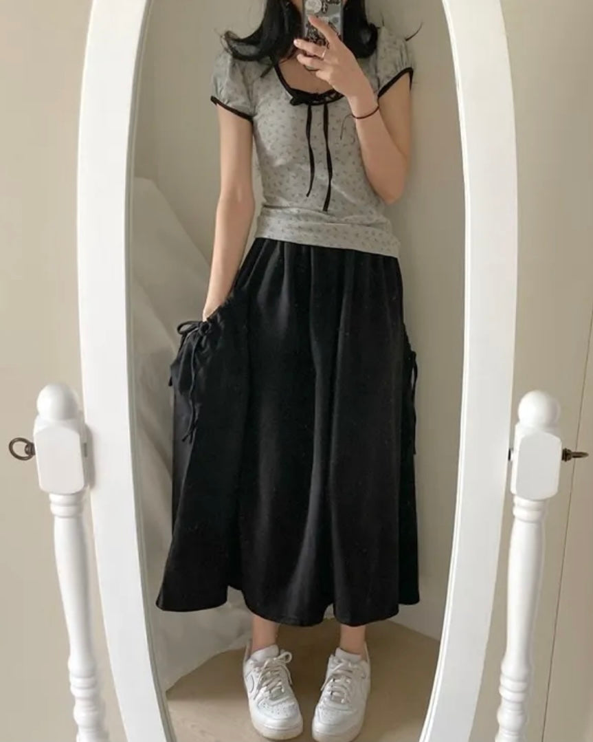 Ribbon Pocket Banding Long Skirt