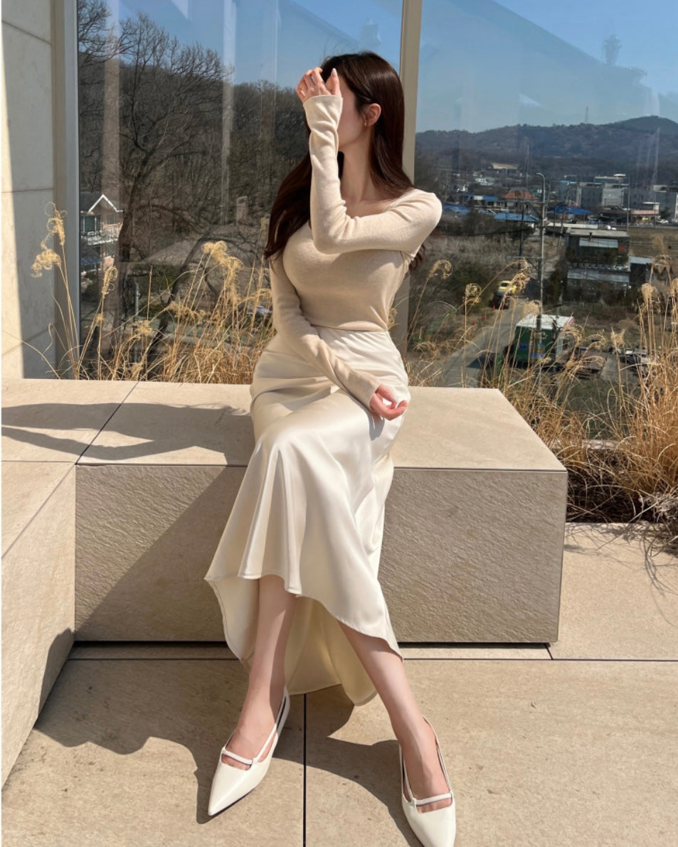 Hidden Banding Satin Maxi Skirt