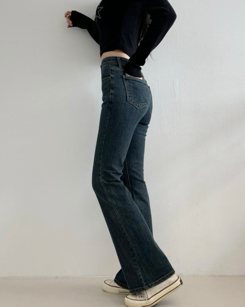 [S,M,L] Hidden Banding Stretchy Semi-Flared Denim Pants