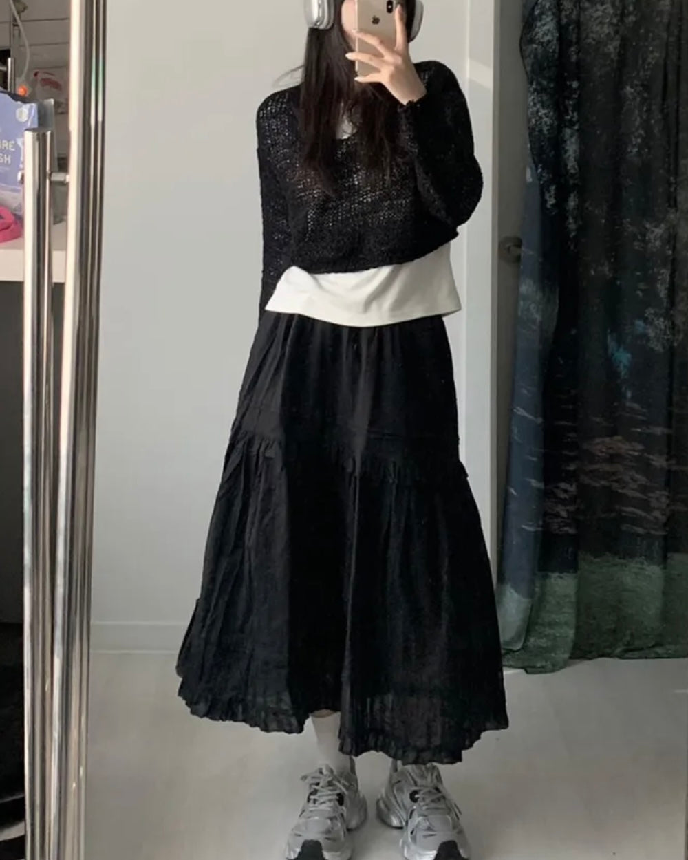 Dobby Ruffle Cotton Skirt
