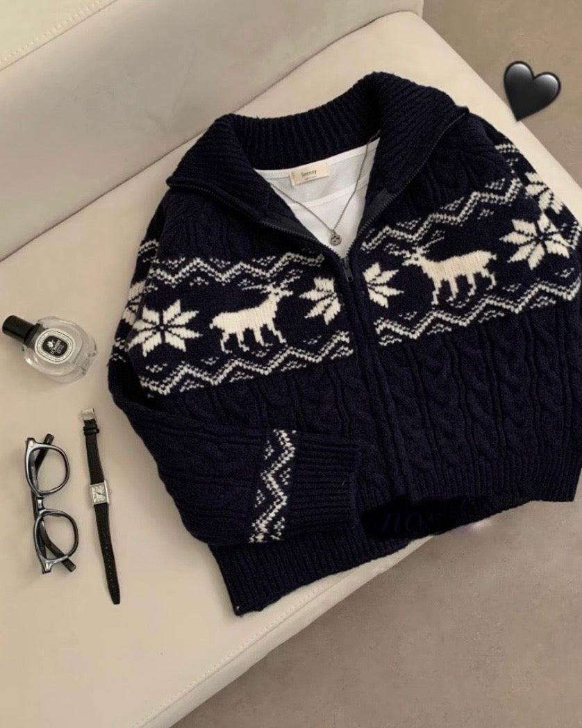 Nordic Cable Knit Zip-Up