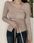 Oblique Buttons Ribbed Knit