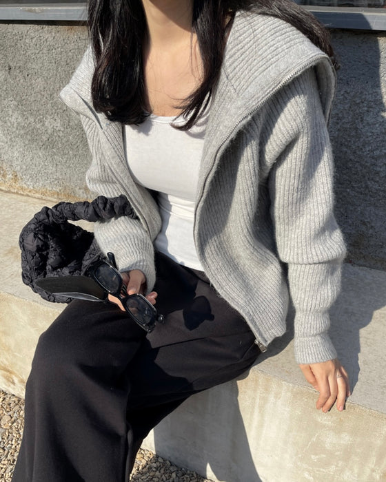 Sailor Collar Knitted Zip-Up