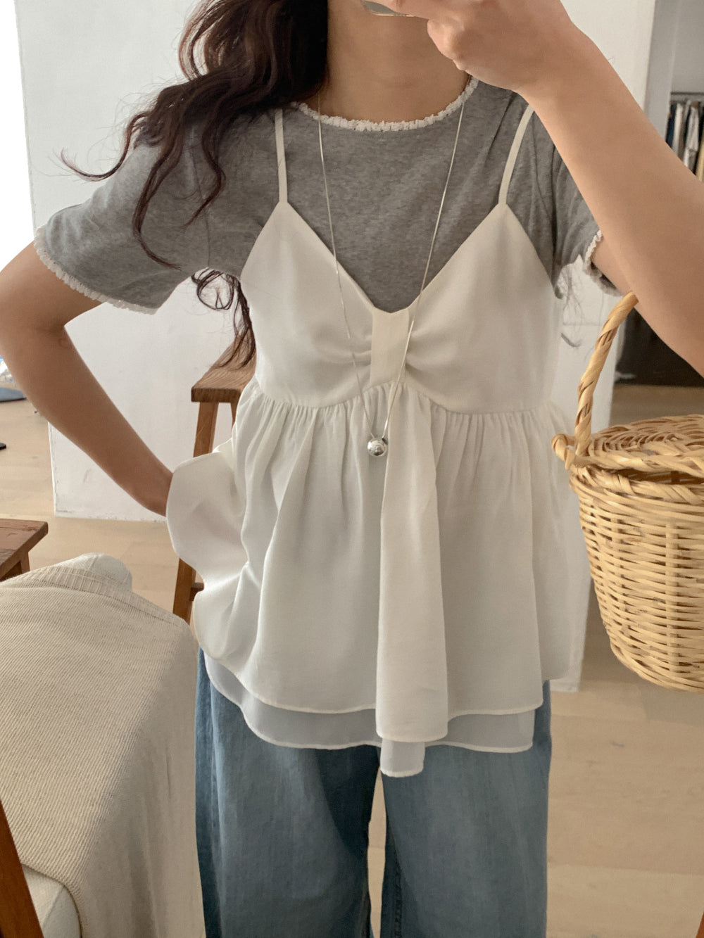 Ribbon Flare Cami Blouse