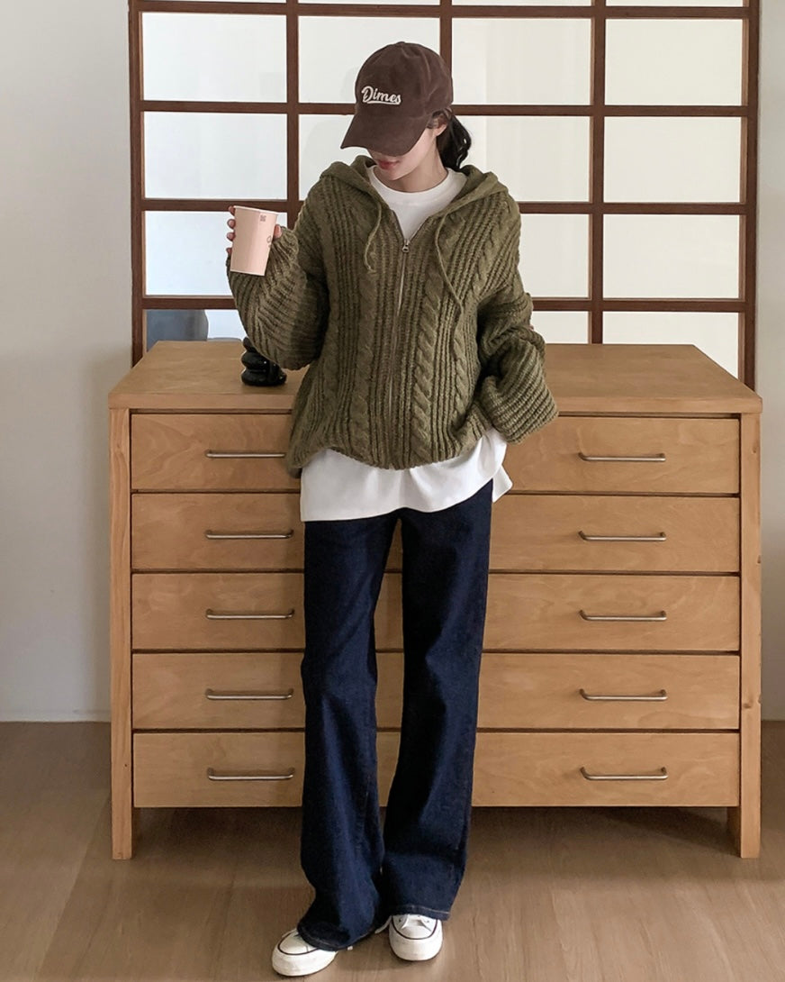 Hoodie Cable Knit Zip-Up