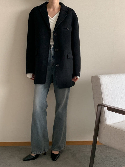 Black 100% Wool Jacket with Padded Vest