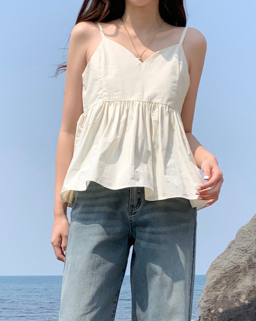 Shirring Adjustable Strap Blouse