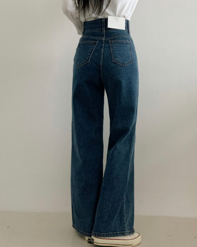 [S,M] Double Button Stretchy Wide denim Pants