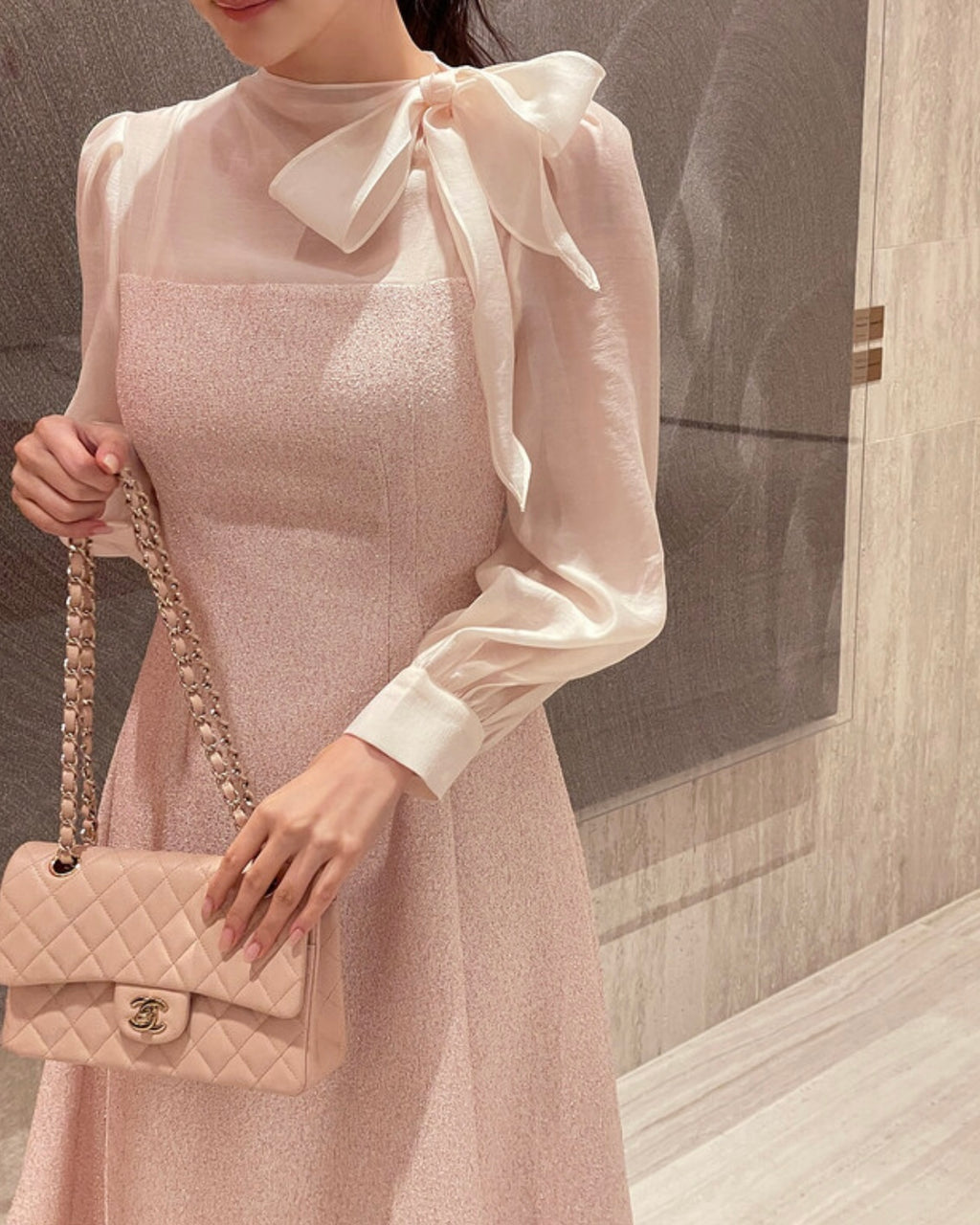 [ Pre-order ] Amelie Pearl Tweed Dress