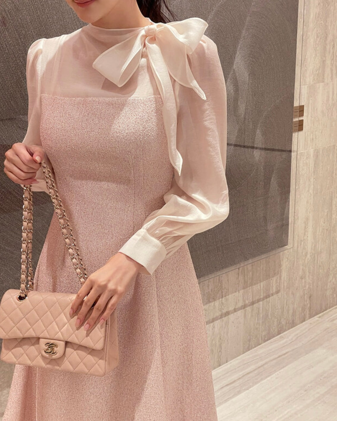 [ Pre-order ] Amelie Pearl Tweed Dress