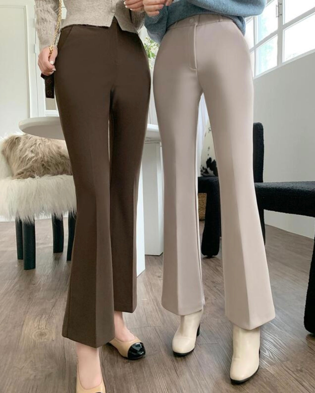 [S,M] Hidden Banding Flared Slacks