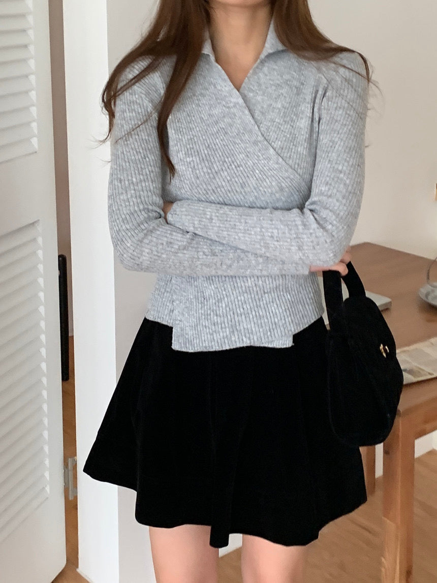 Wrap Collar V-Neck Knit