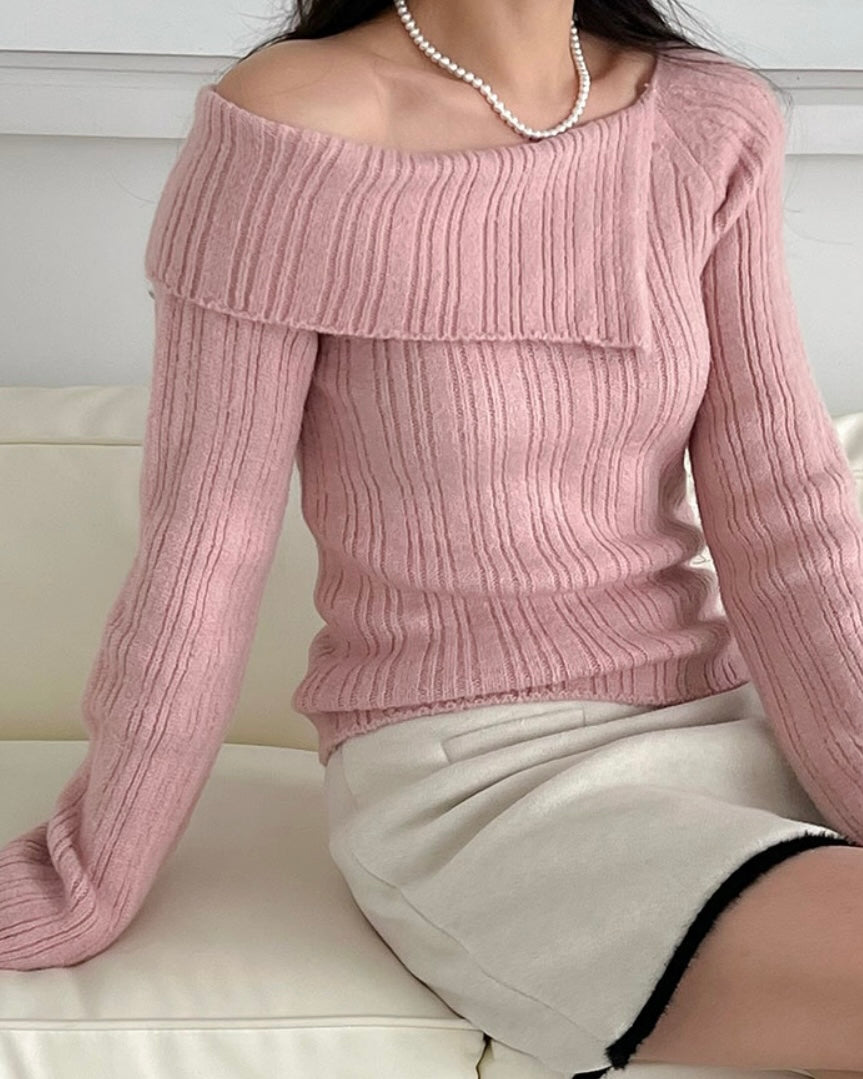 Unbalanced Collar Ribbed Knit