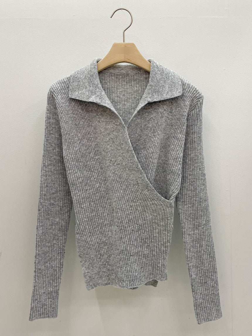 Wrap Collar V-Neck Knit
