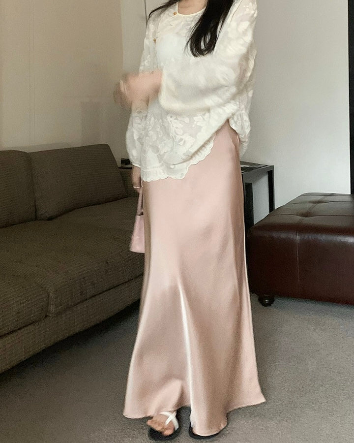 Hidden Banding Satin Maxi Skirt