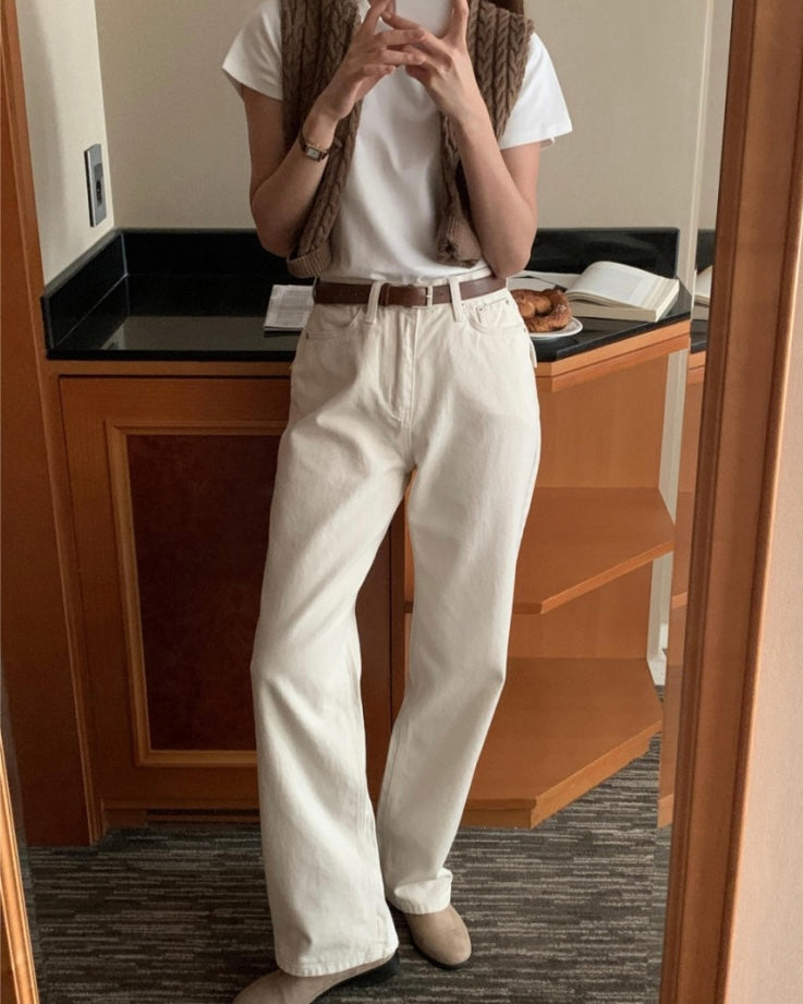 [S,M] Brushed Cream Jeans