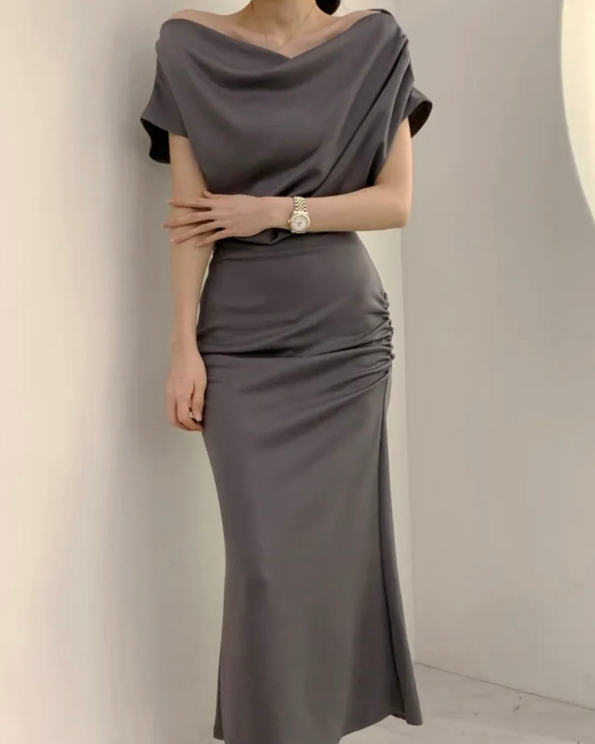 Hip Shirring Long Skirt