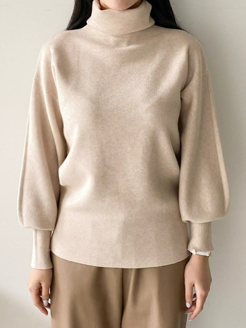 Puff Slaave Knitted Turtle-Neck