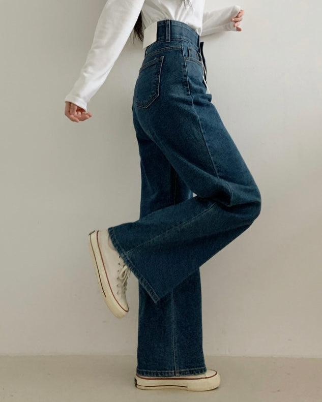 [S,M] Double Button Stretchy Wide denim Pants