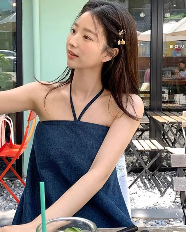 Denim Halter-Neck Blouse