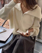 Sailor Collar Knitted Zip-Up