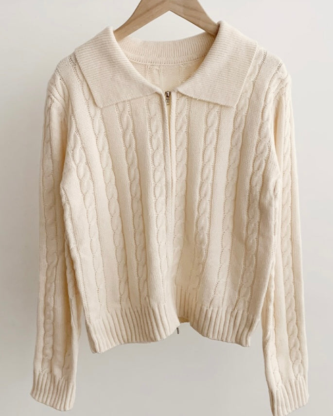 Cable Knit Zip-Up Cardigan