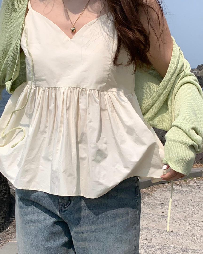 Shirring Adjustable Strap Blouse