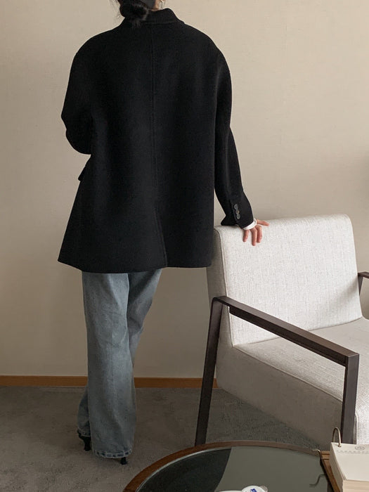 Black 100% Wool Jacket with Padded Vest