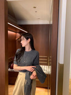 Knitted Short-Sleeves Cardigan Set