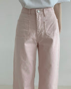 Pocket Back-Band Wide Cotton Pants