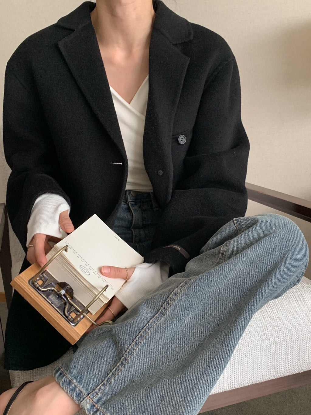 Black 100% Wool Jacket with Padded Vest