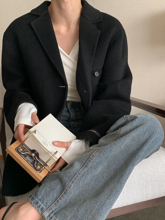 Black 100% Wool Jacket with Padded Vest