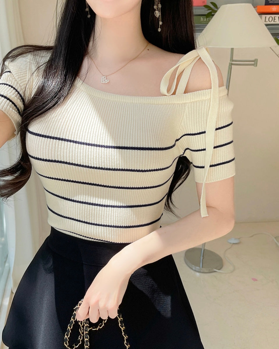 Striped Ribbon Short Sleeves