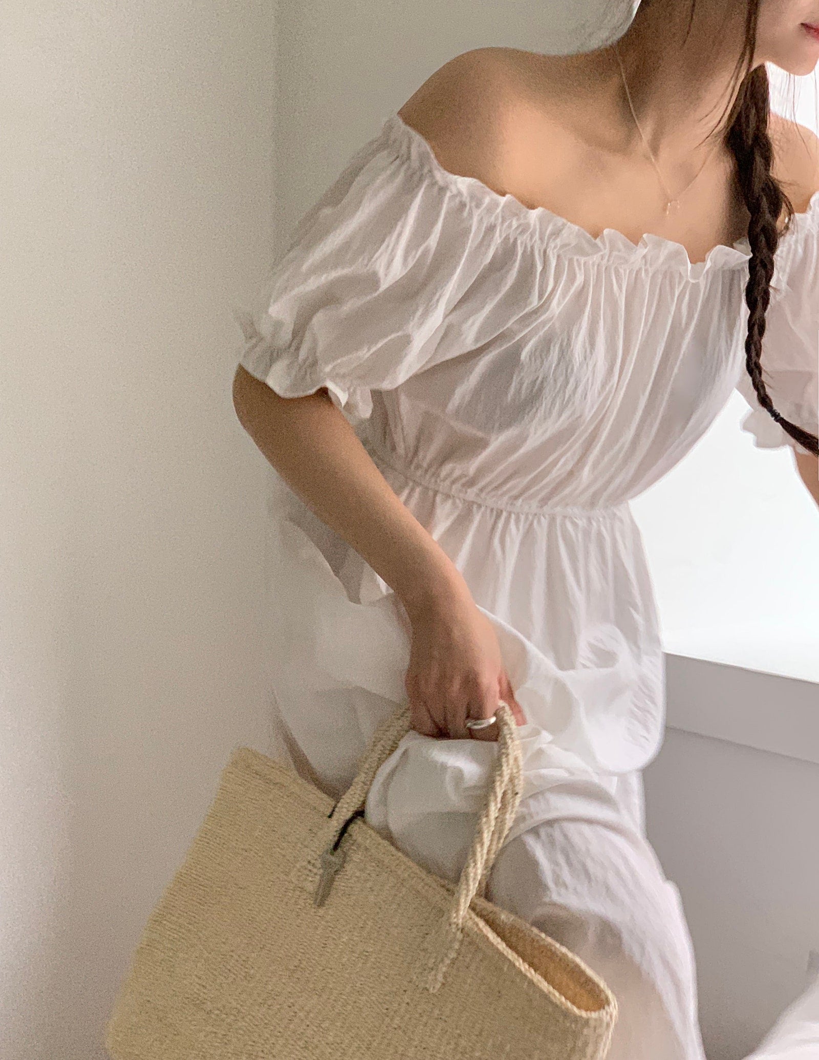 Off-Shoulder Back Ribbon Dress