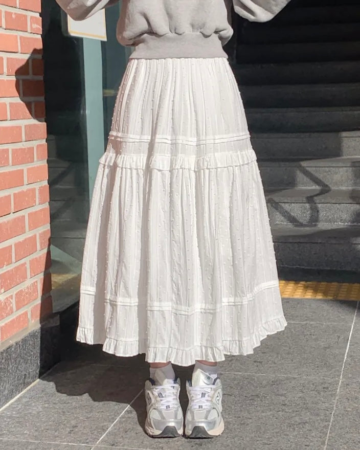 Dobby Ruffle Cotton Skirt