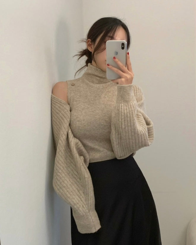 Button Bolero Cardigan Set