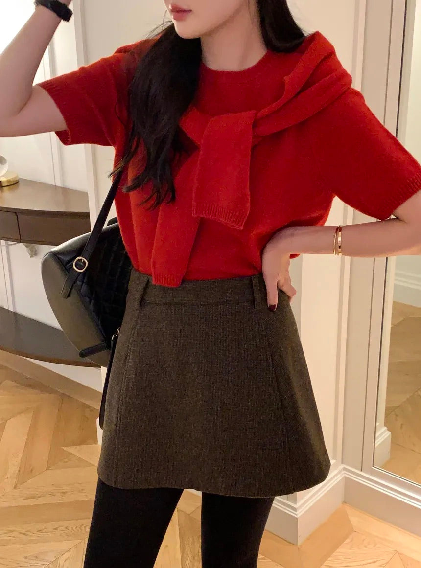 Knitted Short-Sleeves Cardigan Set