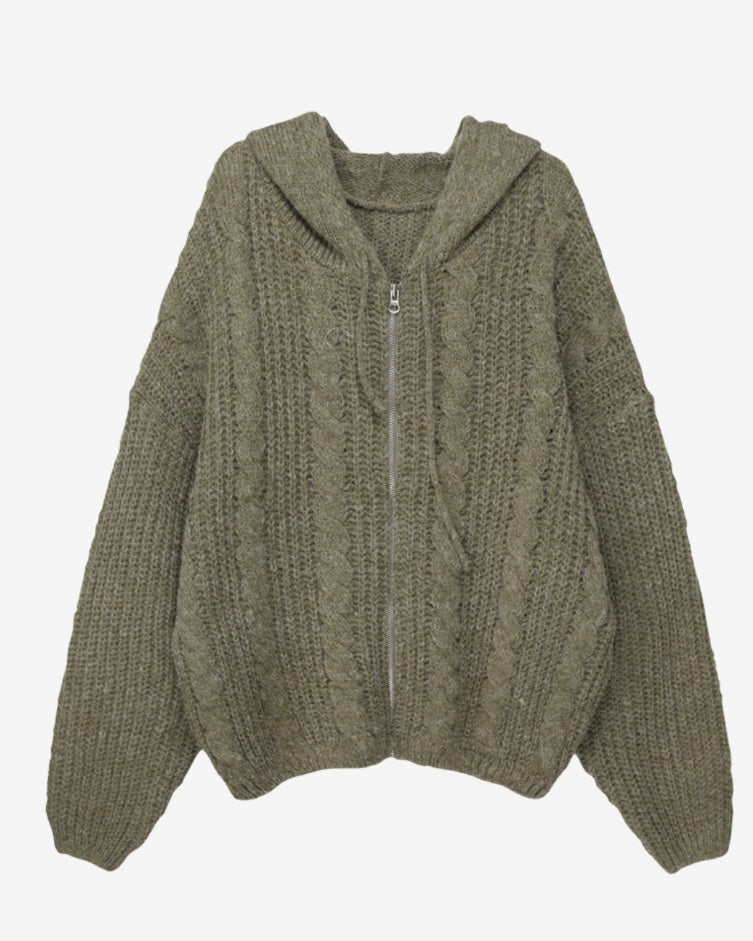 Hoodie Cable Knit Zip-Up