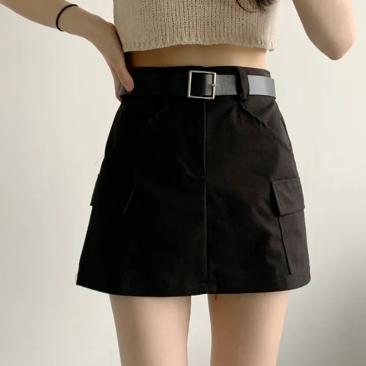 Cotton Pocket Skirt ( Belt included )