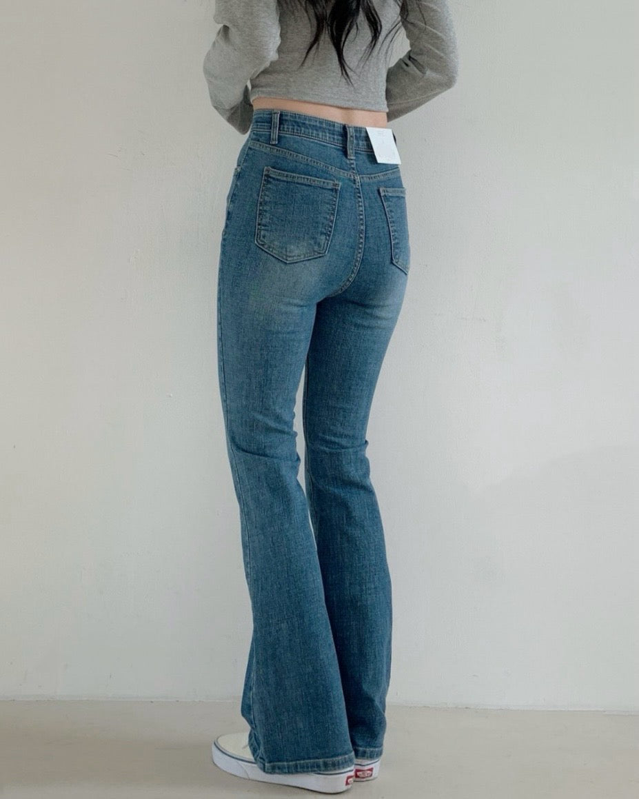 [S,M,L] Tunnel Waistband Stretchy Flared Denim Pants