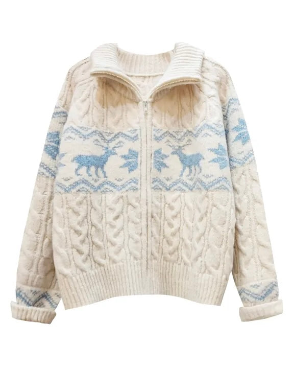 Nordic Cable Knit Zip-Up