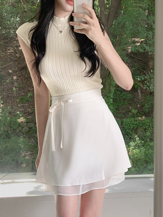 Ribbon Banding Mini Skirt