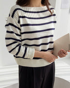 Striped Boat-neck Knit Top